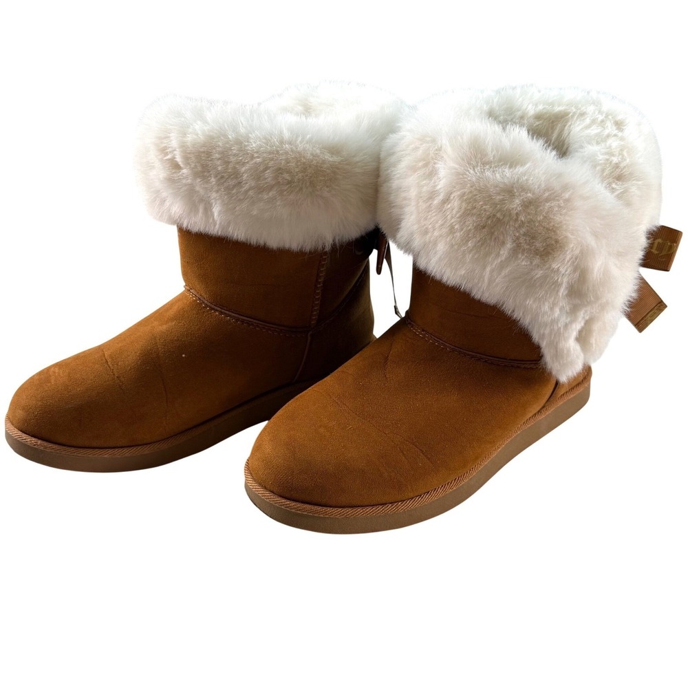 Juicy Couture Faux Fur Cuff Ankle Brown Boots Cozy Winter Style Women's Size 7